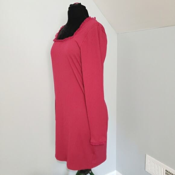 NWT Forever 21+ Long Sleeve Ruffle Short Stretch Knit Dress in Berry Size 1X - Picture 4 of 12